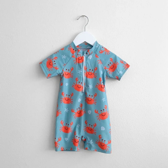 Other - NWT Cute Boys One-Piece Swimsuit ShortSleeve Swimwear Summer Cartoon Crabs 2-3Y